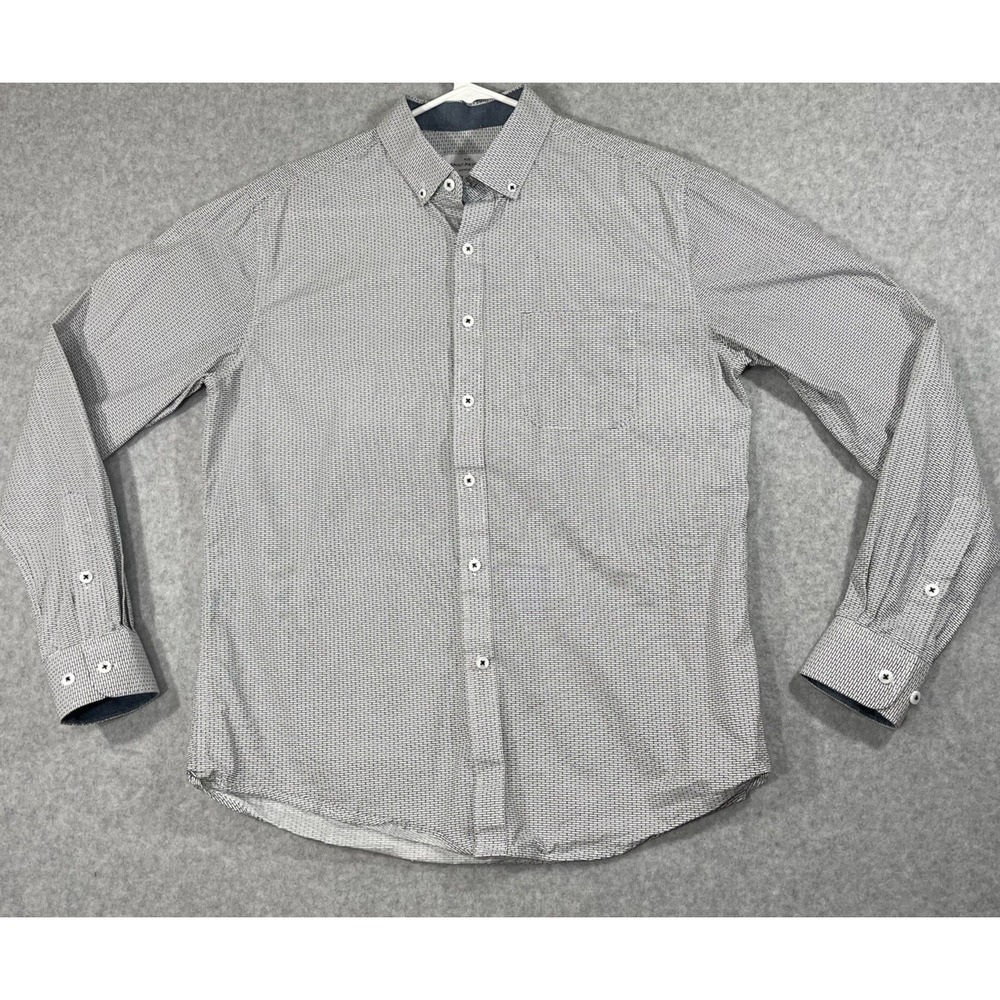Rue Saint-Patrick Men's Shirt Size Medium Long Sleeve Button‎ Front Black White - Picture 10 of 10